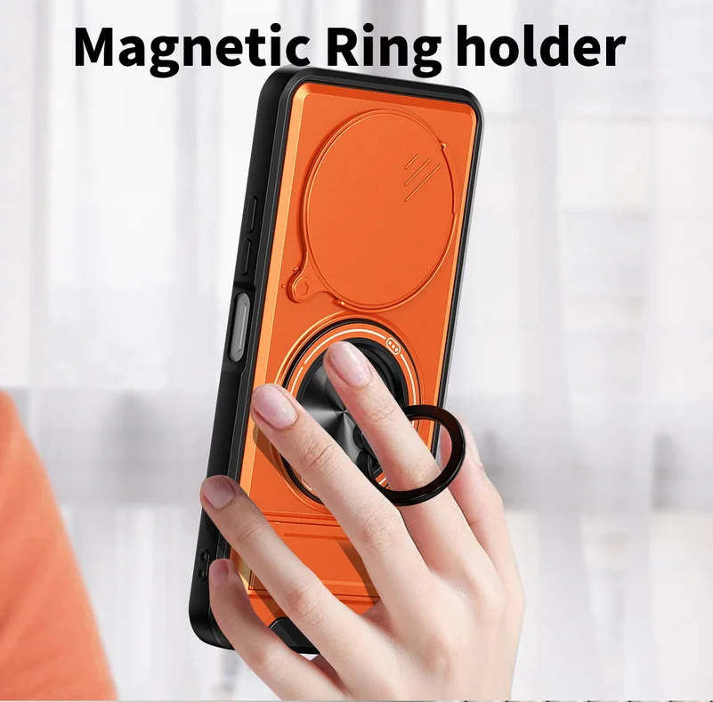 Versatile 2-in-1 Ring Grip with Built-in Magnetic Car Holder and Lens Protective Cover