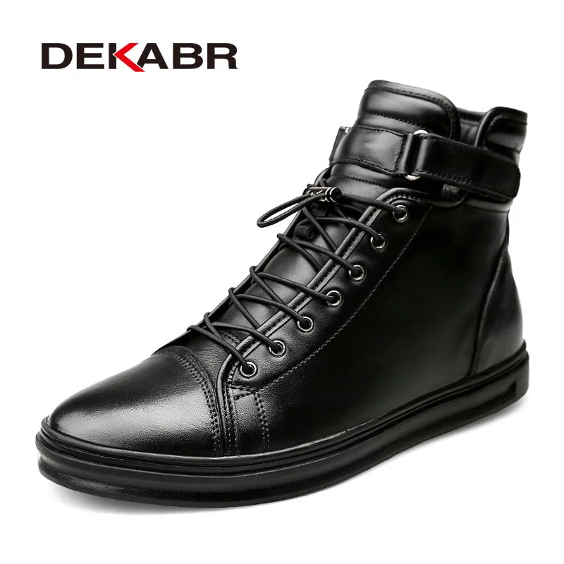 Winter Snow Boots Men Boots DEKABR Genuine Leather Handmade Men Winter Fur Comfortable Motorcycle Size 38~48