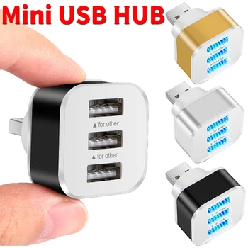 USB 2.0 허브 급속 충전 3 포트 USB 분배기, USB 2.0 확장기, 휴대폰 태블릿 노트북 PC 충전기 어댑터, LED 표시기 포함