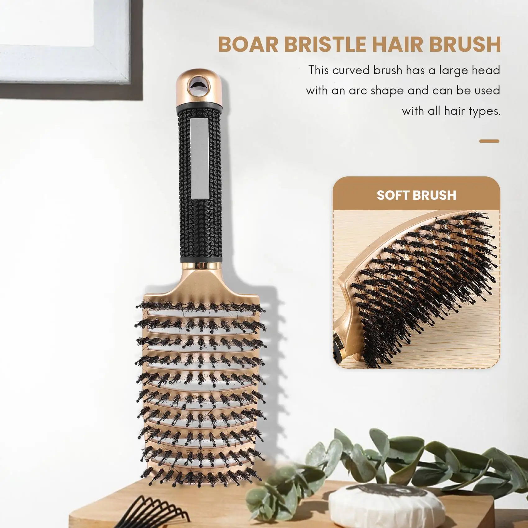 

Boar Bristle Hair Brush-Curved And Vented Detangling Hair Brush For Women Long,Thick,Thin Curly Hair Vent Brush Gift Kit,1 pcs