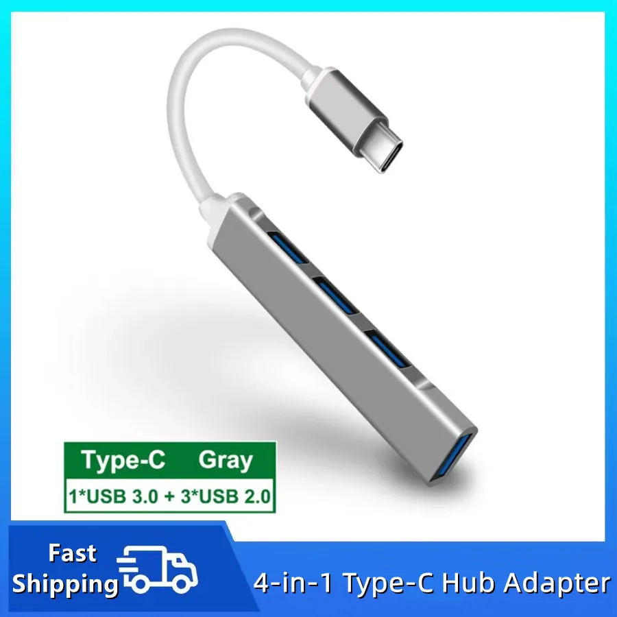 Universal 4-Port USB & Type-C Hub Adapter for Multi-Device Connectivity