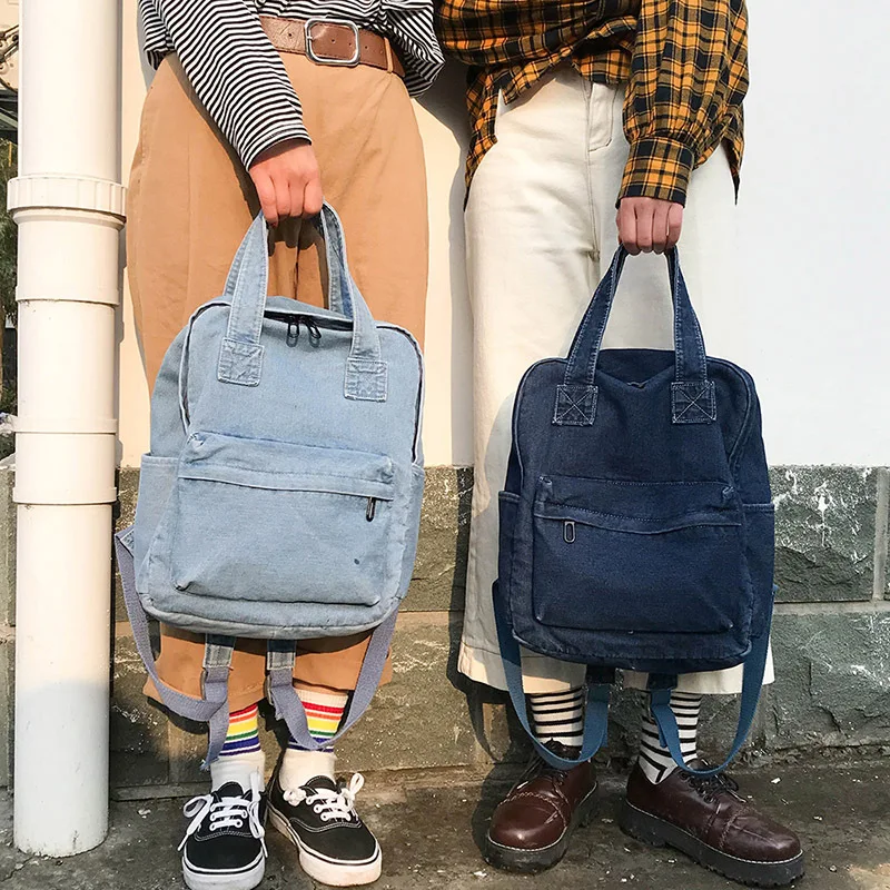 

Youth 90s Fashion Grunge Aesthetic Ita Denim Textile Backpack Big Capacity School Book Laptop Travel Fabric Backpack Handbag