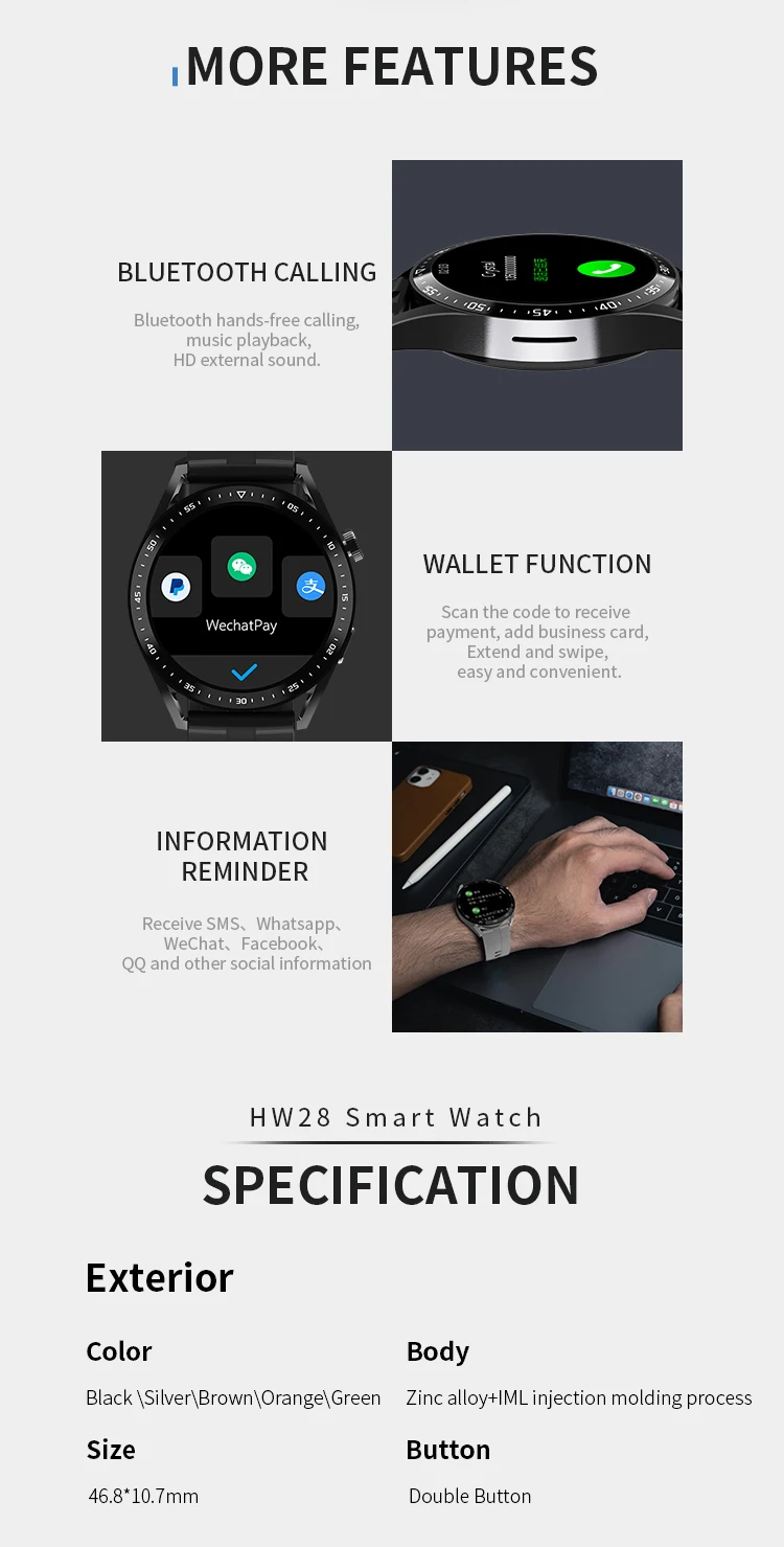 2022 New SmartWatch HW28 NFC Smart Watch Men 1.39 Inch HD Screen Voice Assistant Bluetooth Call Calories pk Huawei GTR 3 GTS 2