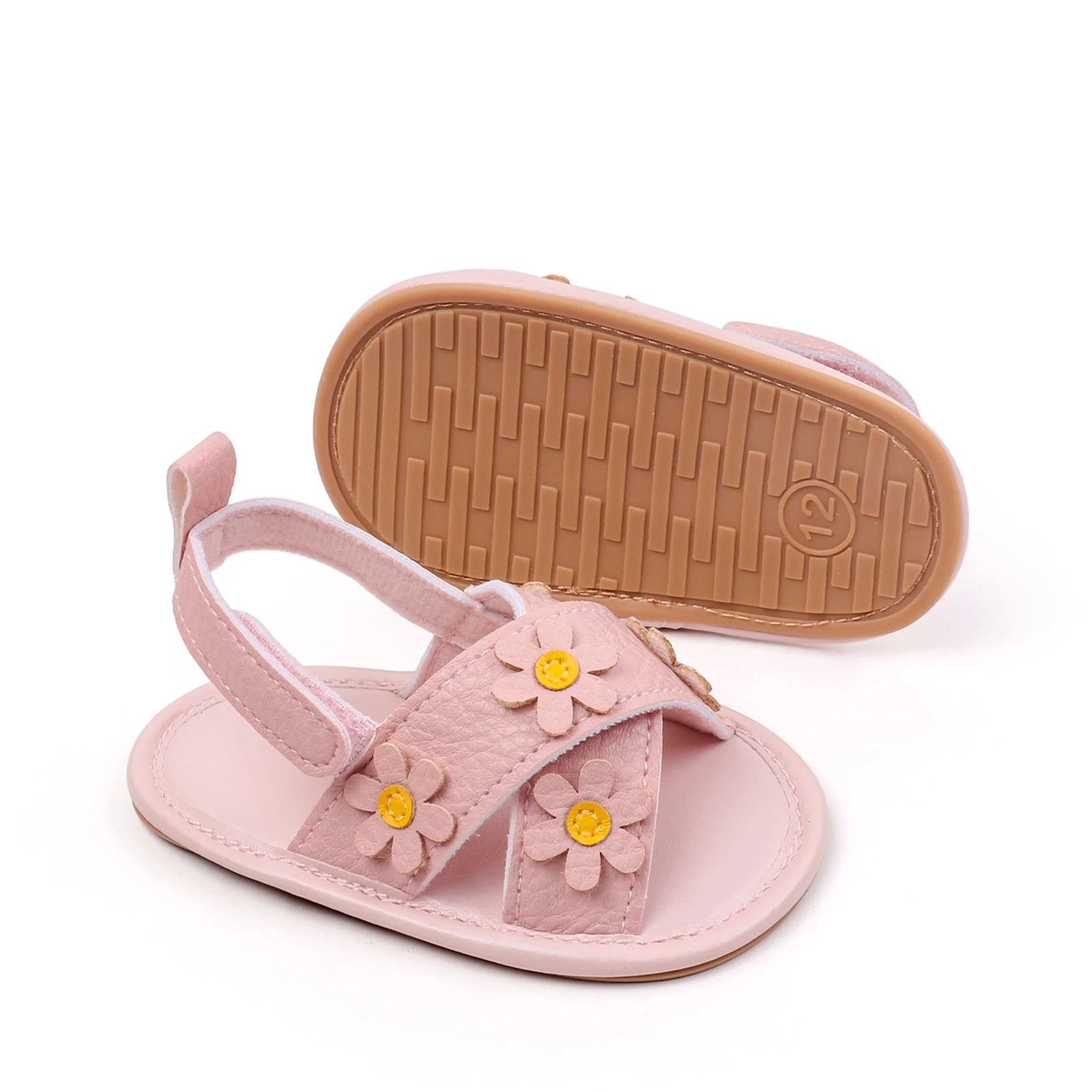 Summer Baby Shoes Girls Sandals PU Leather 3D Flower First Walking Non-Slip Soft Sole Newborn Prewalkers Flat Shoes