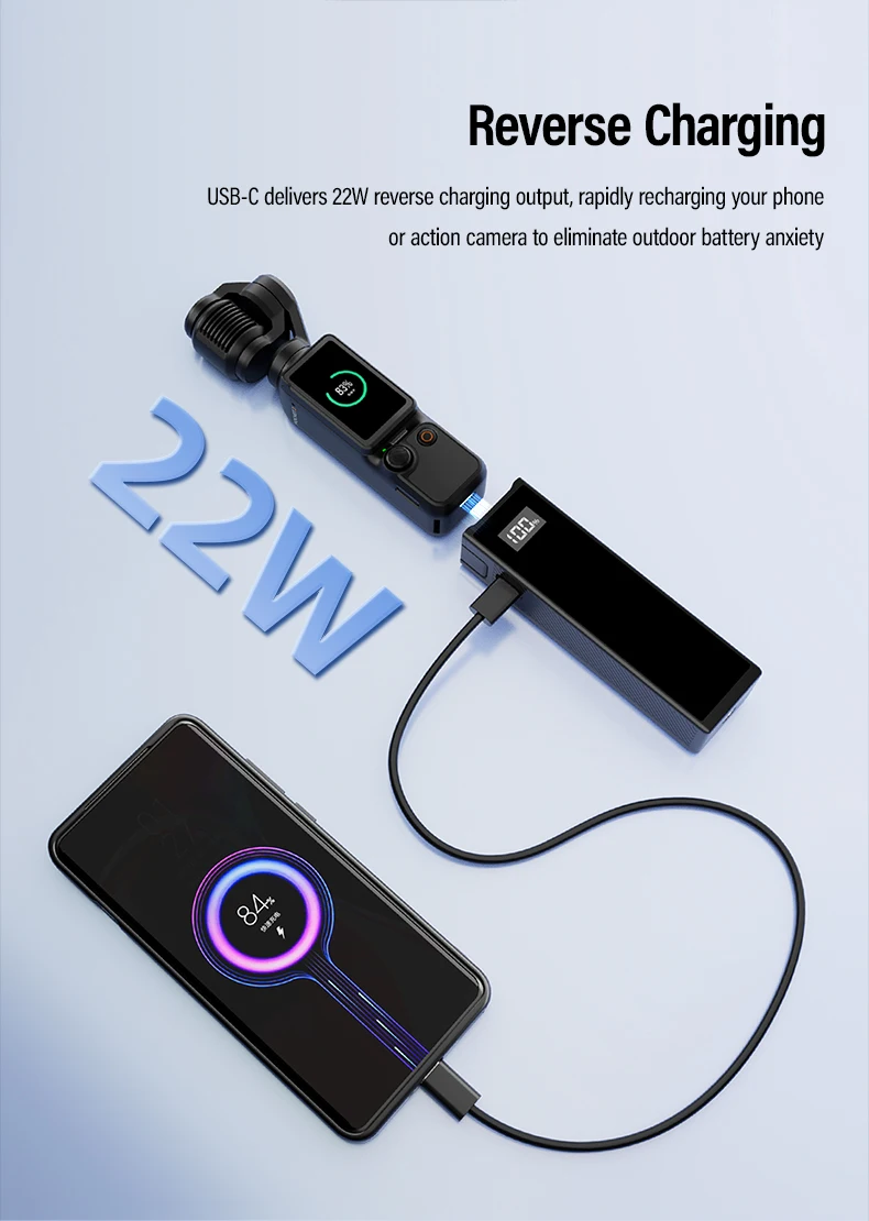 2In1 Upgrade 5000mAh Battery Handle for DJI Osmo Pocket 3 and Cell Phones Portab