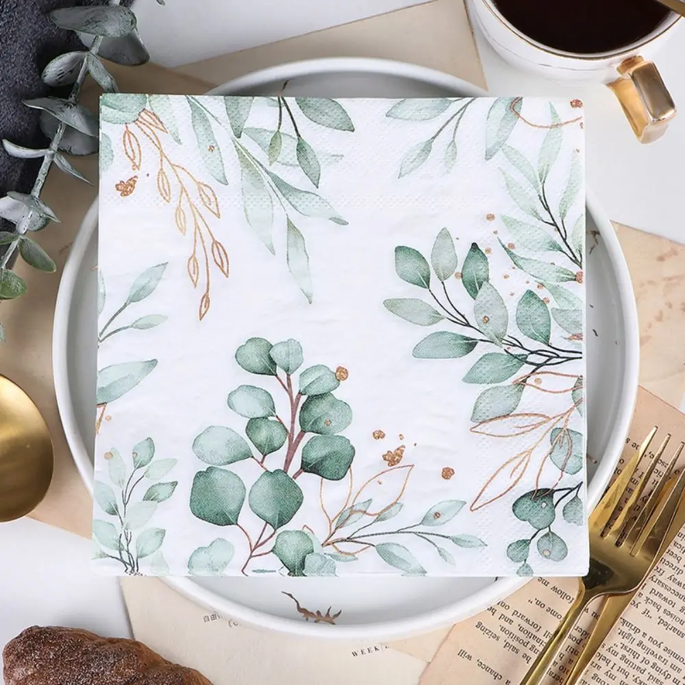 20pcs Soft Plant Style Napkins Colorful Cartoon Colorful Printed Paper 33cm Eucalyptus Leaf Paper Family Banquet