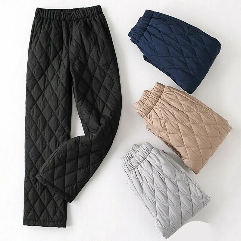 Women Winter Warm Down Cotton Pants Padded Quilted Trousers Elastic Waist Casual Trousers Outwear Thick Warm Cotton Pants