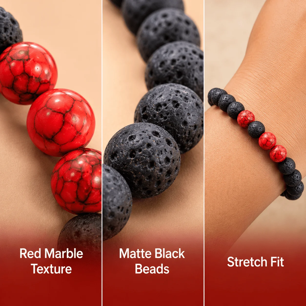 Elegant Red & Black Beaded Bracelet with Matte Finish—A Perfect Gift Choice