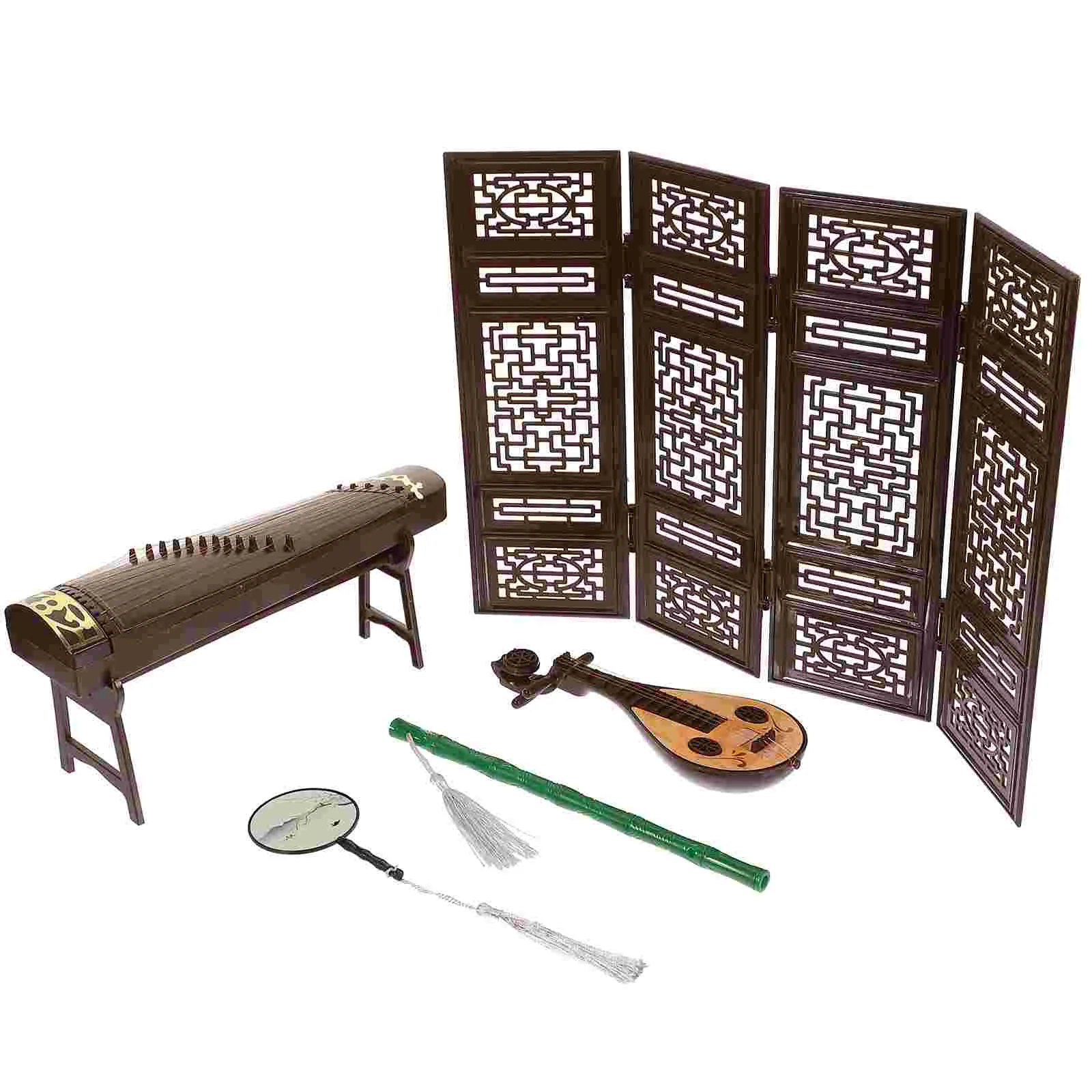 Chinese Dollhouse Musical Instrument Miniature Screen Room Dividers Mini Hand Fan Pipa Guzheng Model Dollhouse Mini Music