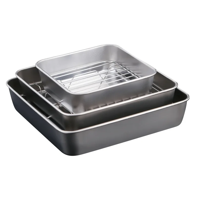 Stainless Steel Square Food Service Tray Nonstick Bakeware Fruit Cookie Bread Plate Kitchen Organizer Storage Container Utensils 6
