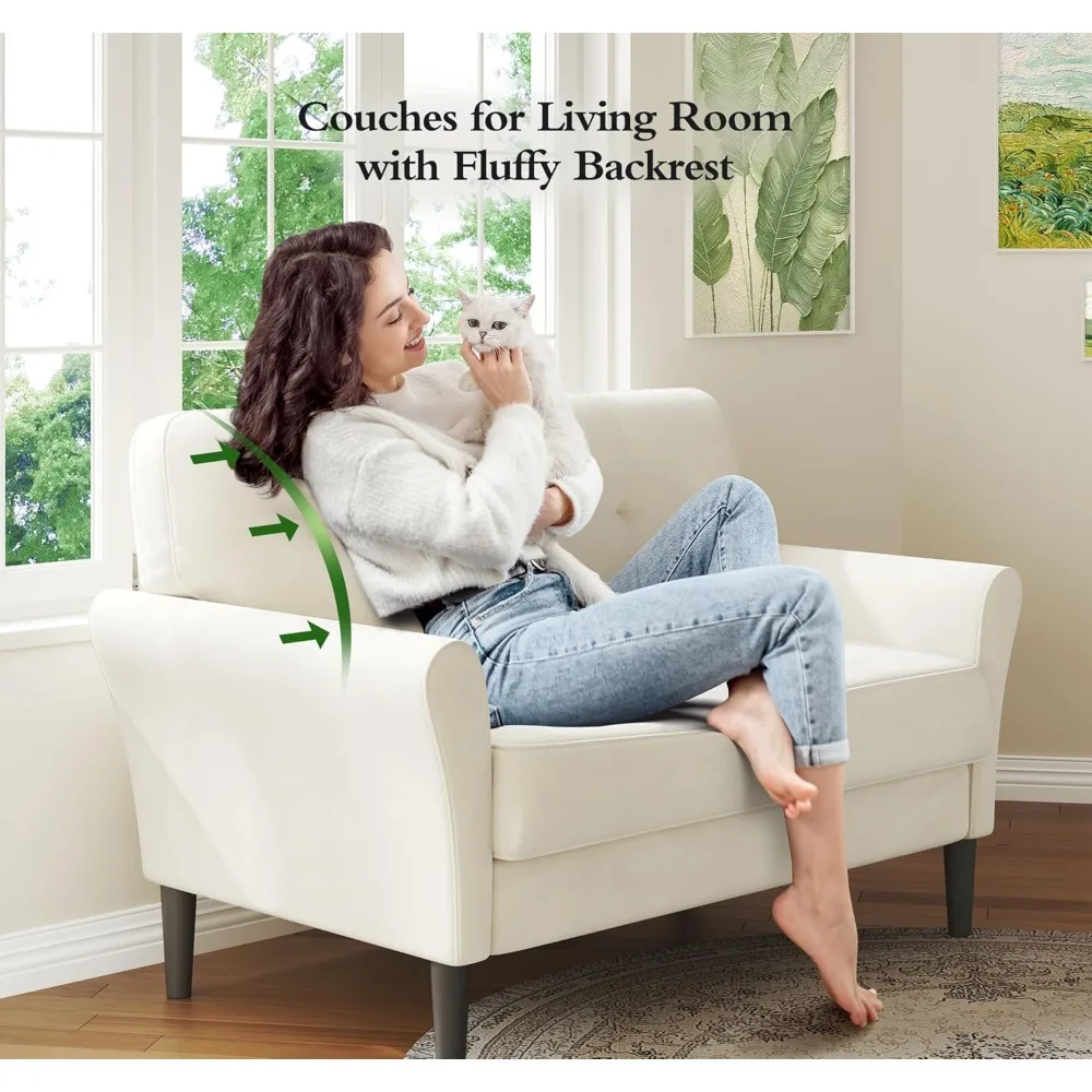 small sofa couch, 48" loveseat sofa, soft velvet love seat couches, small couch for bedroom with 21" deep seat, comfy couches fo