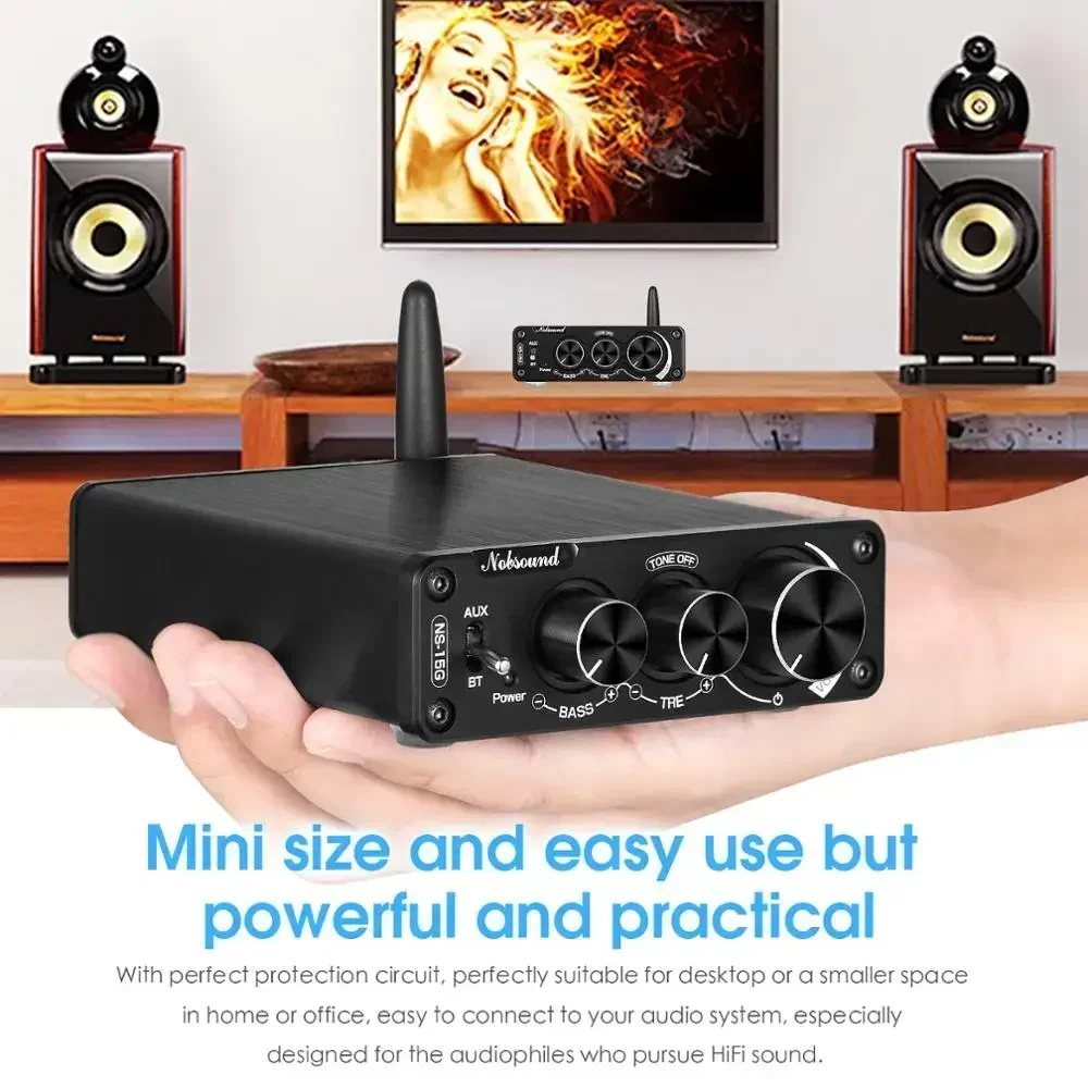 Nobsound Mini Bluetooth 5.0 TPA3116 Digital Audio Amplifier HiFi Class D Stereo Power Amp 100W*2 for Home Speakers