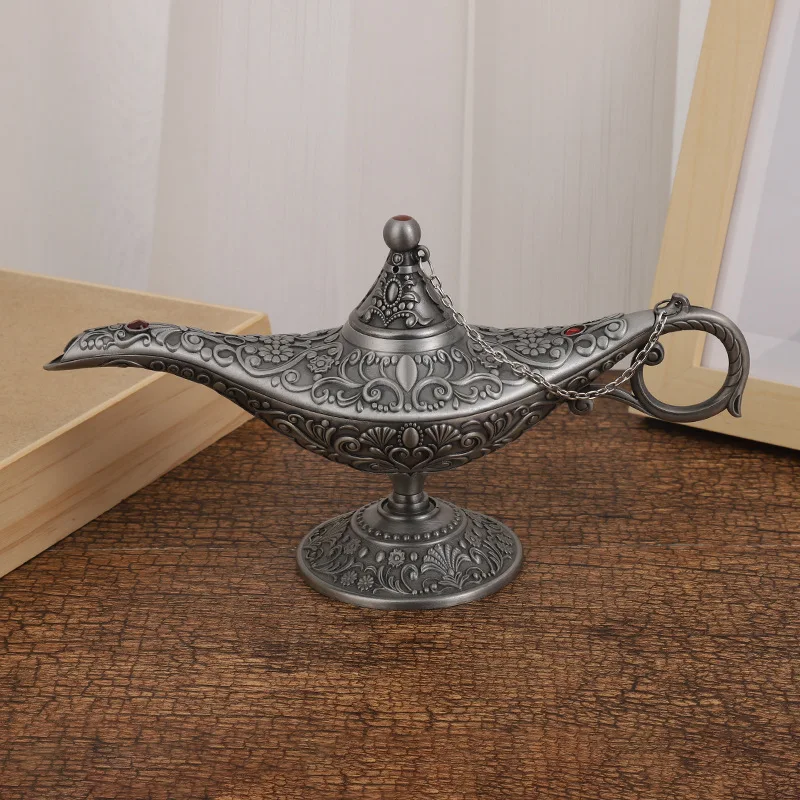 12cm(4.7)Classic Rare Hollow Legend Aladdin Magic Genie Lamps Incense  Burners Retro Wishing Oil Lamp Home Decor Gift