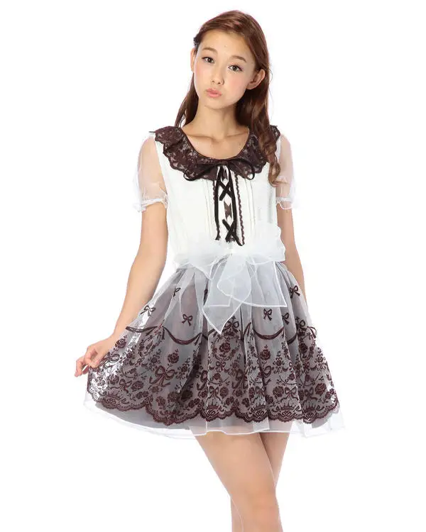 Japan Original Liz Lisa knitted Jacquard Organza Flocking Lace Ribbon Dress