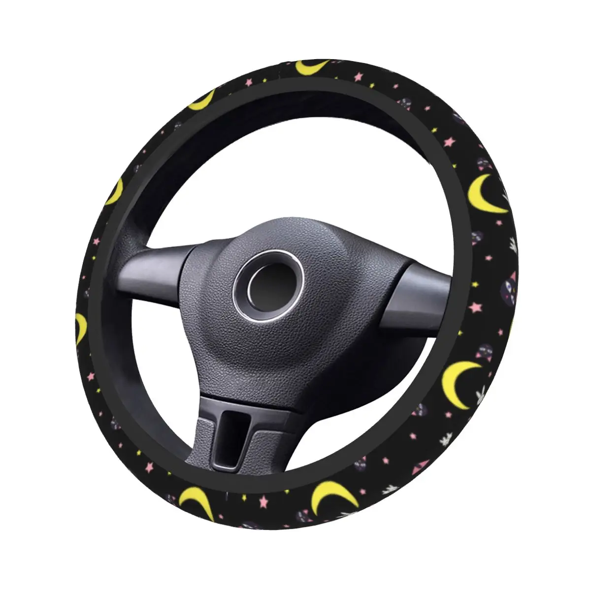 Cute Sailor Artemis Moons Anime Steering Wheel Cover Luna Usagi Tsukino Steering Wheel Protector Fit 37-38cm Car Accessories Steering Wheel Cover