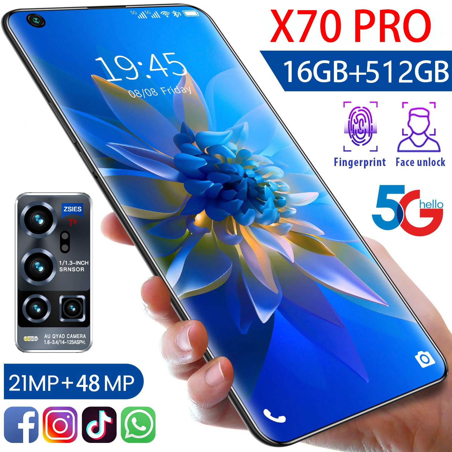 2022 Global Version Smartphone X70 Pro 16G 512GB Telephone 48MP Camera Celular Daul SIM Card 5600mAh 4G 5G Mobile Cell Phone |