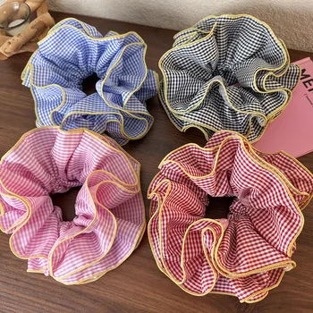 Retro colorato reticolo volant elastici per capelli fasce per le donne ragazze dolce romanzo corda per capelli elastico accessori per capelli 1