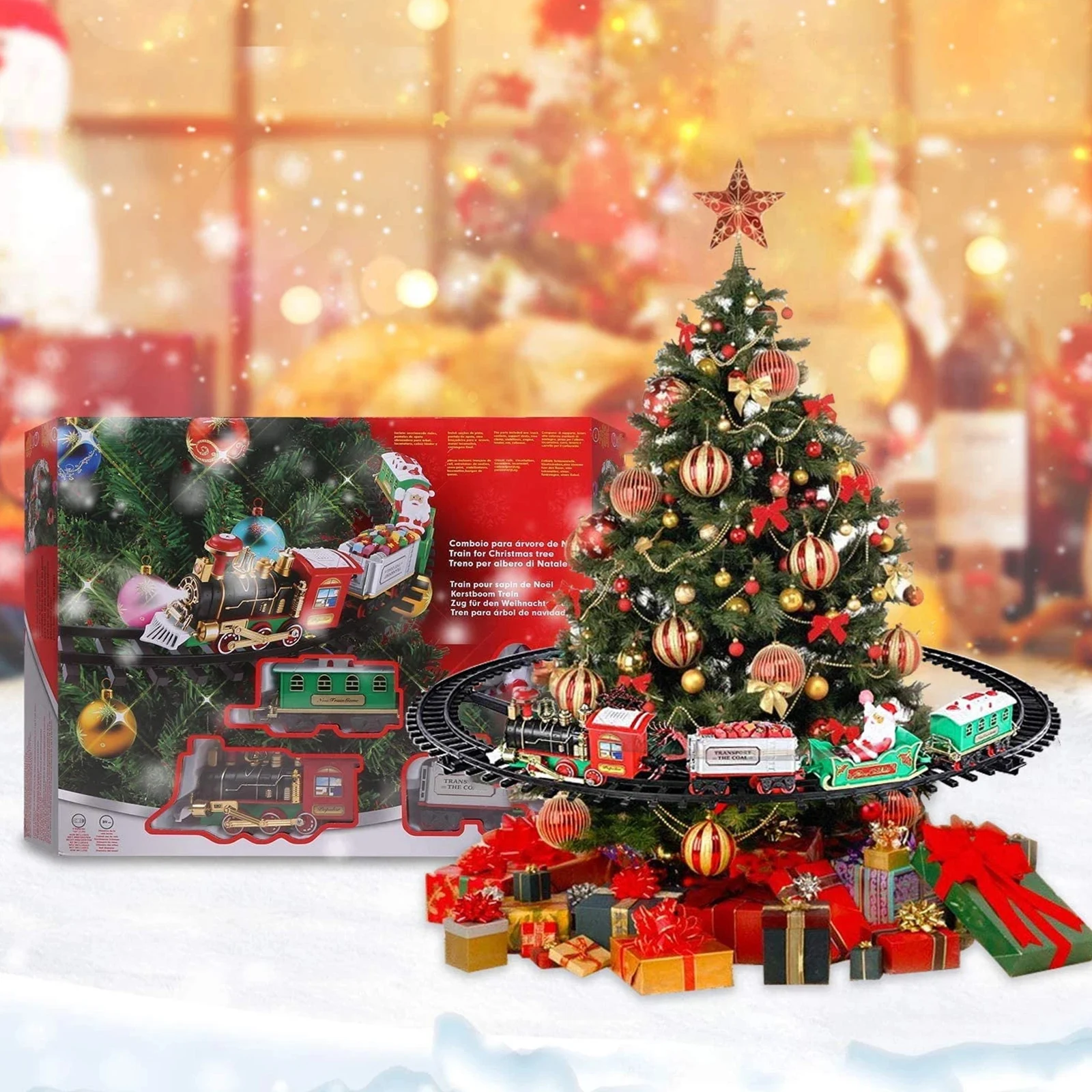 Hanging Christmas Train Set with Light Sound Christmas Toy Train Electric Tracks Toys for Kids Indoor Christmas Decoration