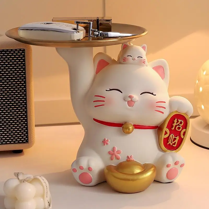 우아하고 창의적인 고양이 모양 트레이 장식품, 현관 거실 과일 접시, 수납함, 선물용 레진 유럽 스타일 홈 데코