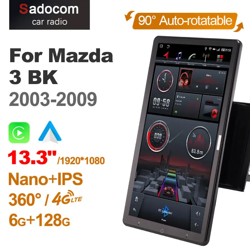 

13.3" Carplay 1Din Android 10.0 Car Radio 360 Panorama for Mazda 3 BK 2003-2009 Auto Audio Player SPDIF Rotatable 4G LTE NO DVD