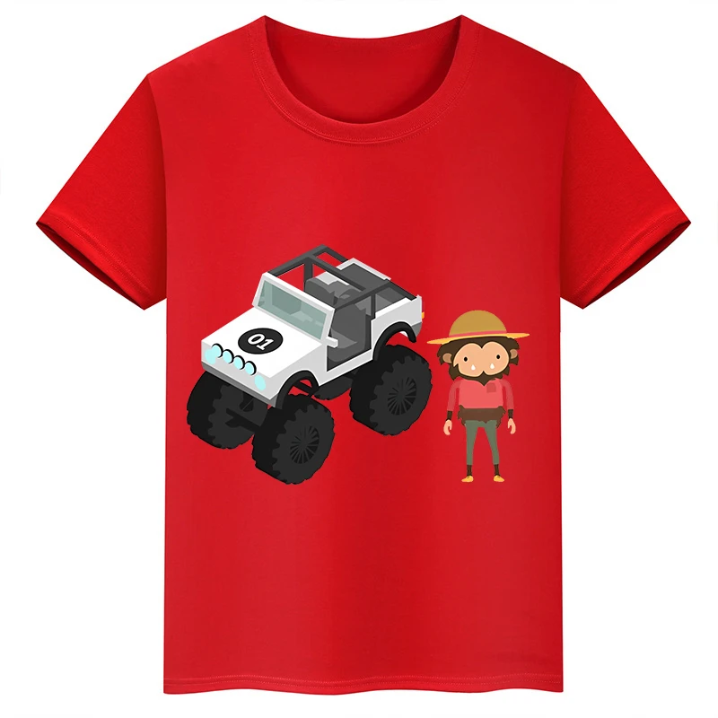 Camiseta de algodón roja de manga corta de verano para niños y niñas con estampado de cabeza grande de Sasquatch furtivo