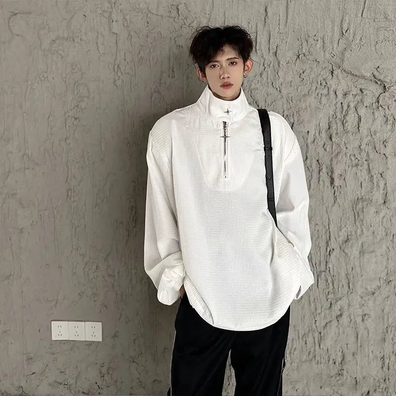 Sweatshirt Womne Men Fashion Casual Pullover Personality Stand Collar Hoodie Autumn Thin Long Sleeve Solid Color Top
