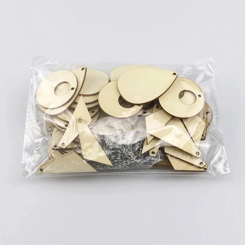 60Pcs Unfinished Wood Blank Earrings With Holes And Earrings Hooks For DIY Jewelry Making