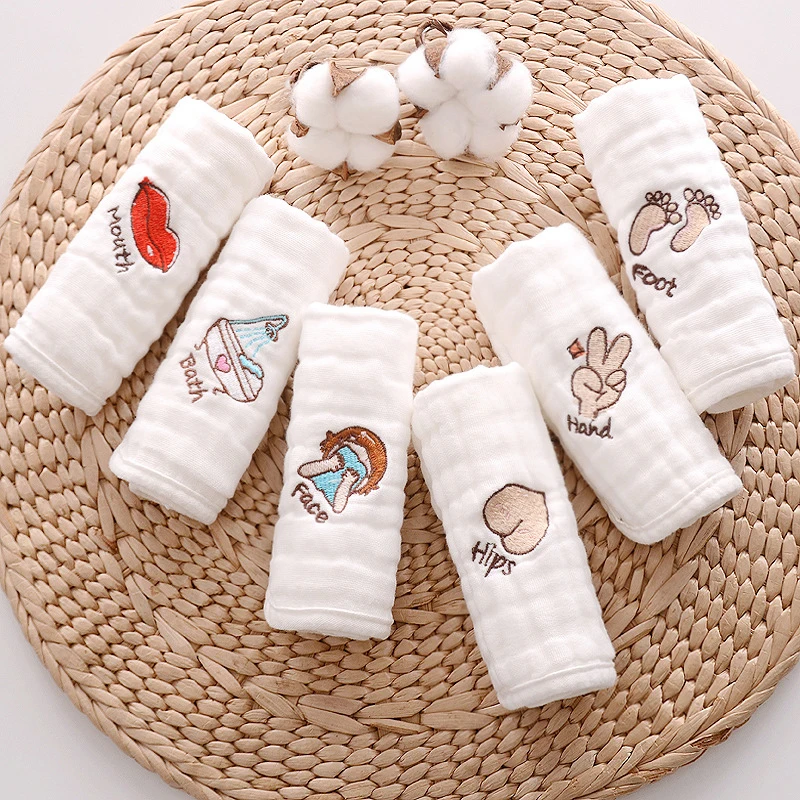 

Cotton Embroidery Baby Saliva Towels Hand Face Wipes Newborn Bib Kids Handkerchief Toddler Soft Washcloth Burp Cloth
