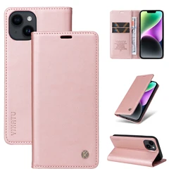 Elegant Leather Wallet Case with Magnetic Flip, Card Slots, and RFID Blocking Protection for iPhone 13 Mini (Rose Gold)