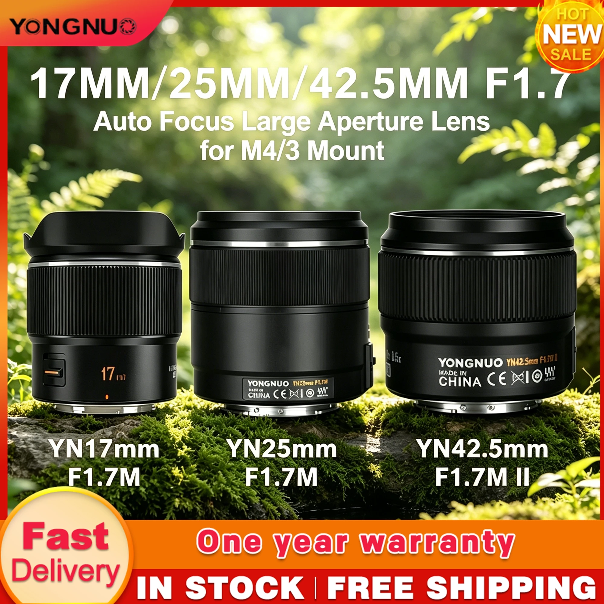 카메라 렌즈-YONGNUO 17mm F1.7M&25mm F1.7 & 42.5mm F1.7 II M43 프라임 렌즈 자동 초점 파나소닉 올림푸스 미러리스 카메라용