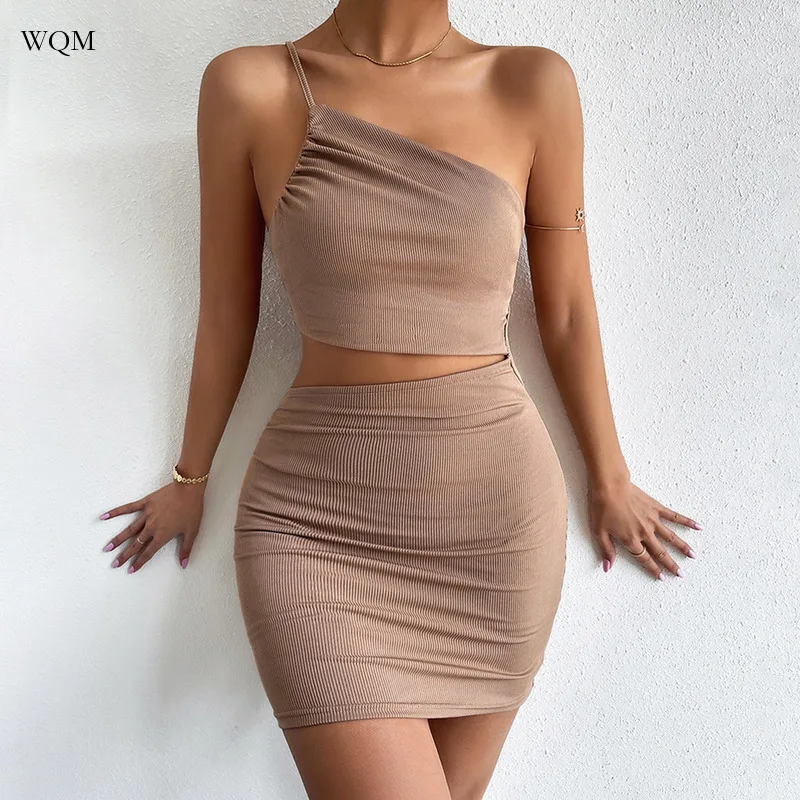 

WQM Design Sense Niche Single Shoulder Drawstring for Women's Summer Hollowed Out Wrap Buttocks with Suspender Dress Short Skirt