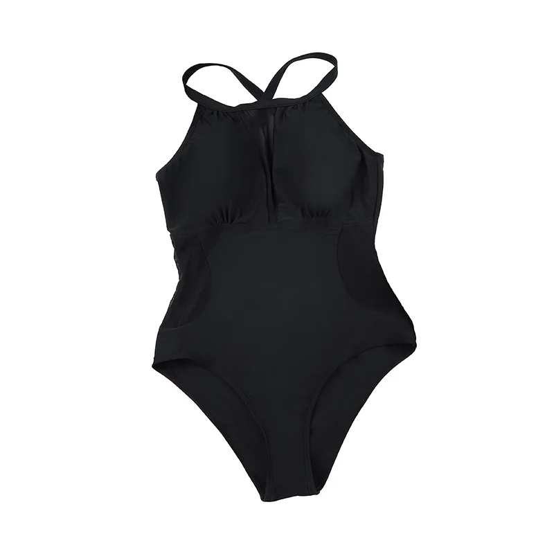 

Купальник женский однотонный с оборками, пикантный сплошной купальник с открытыми плечами, быстросохнущий, пляжная одежда, 1 шт., черный, синий