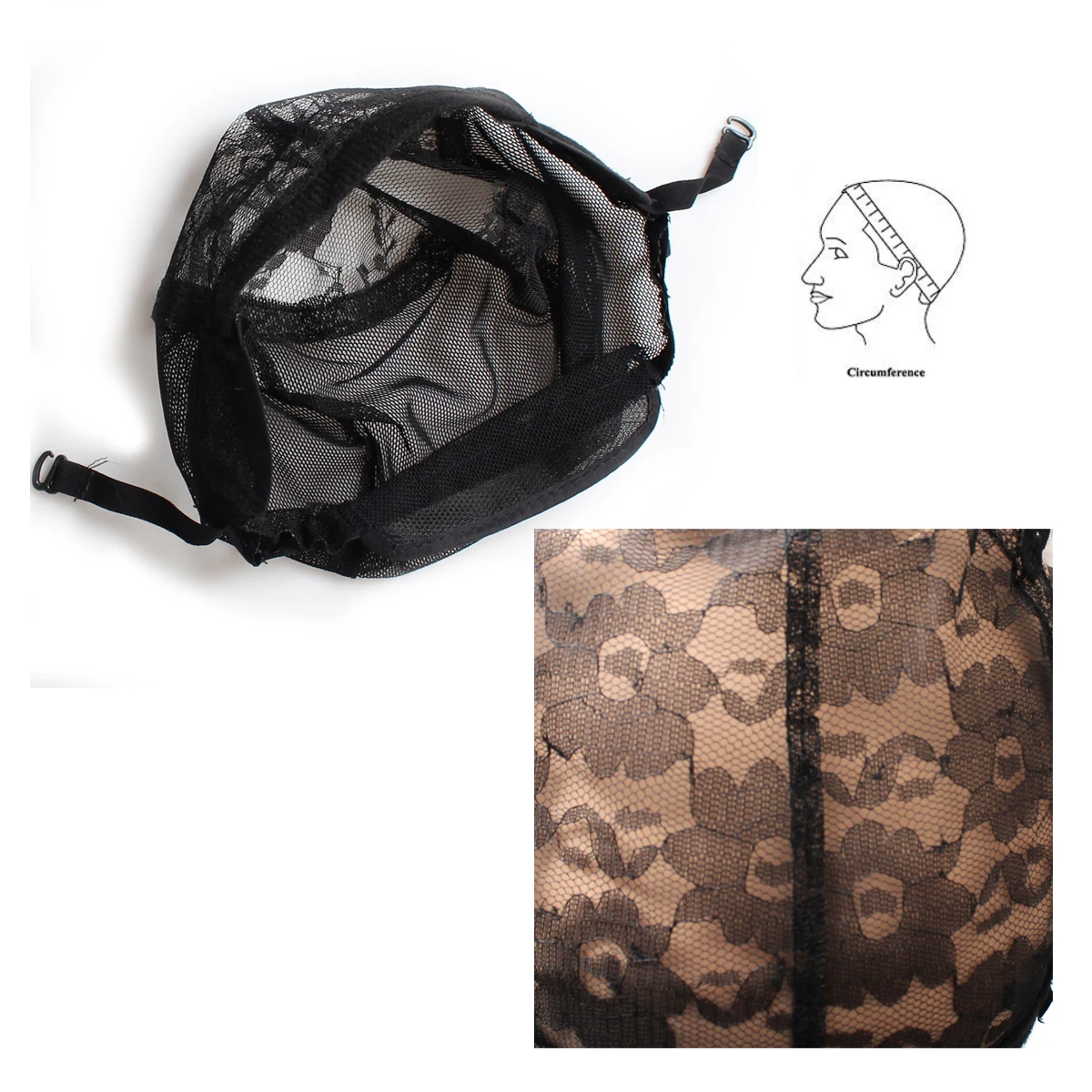 1Pieces Nylon Black Color Hair Net Wig Cap Lace Wig Caps For Wigs Hair Mesh Net Adjustable Straps for Women Men