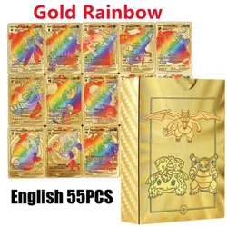 Anime Pokemon Cards 55Pcs Charizard Pikachu Gold Colorful English Black Rainbow Rare Battle Collection Game Card Kids Toys Gifts