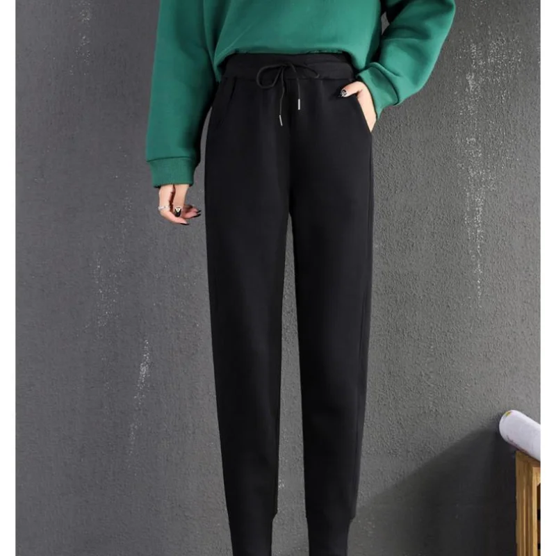 Women Winter New High Waist Sweatpants Commute Fashion Pocket Loose Leisure Simple Fleece Thickened Solid Versatile Pencil Pants