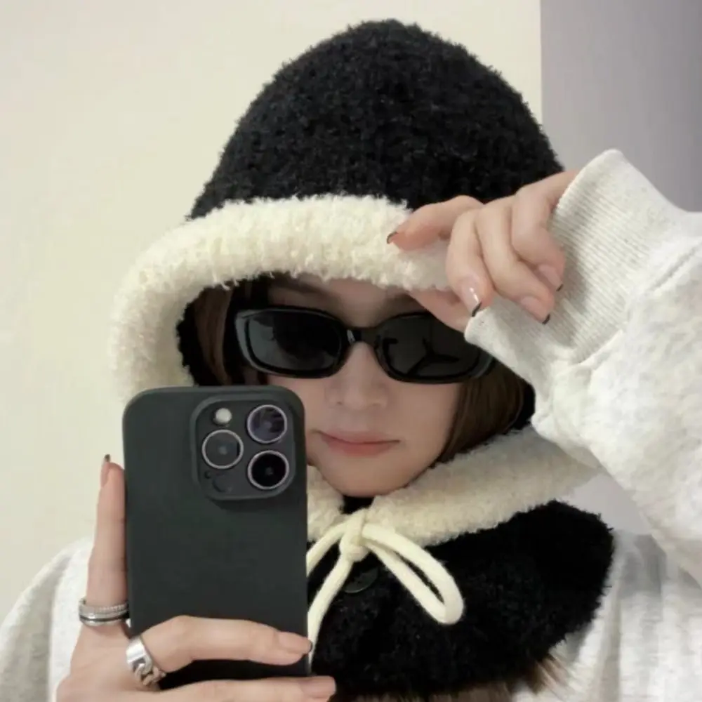 

One-Piece Women Winter Balaclava Hats Ear Protection Windproof Knitted Hooded Caps Outdoor Thicken Neck Warmer Beanies Caps