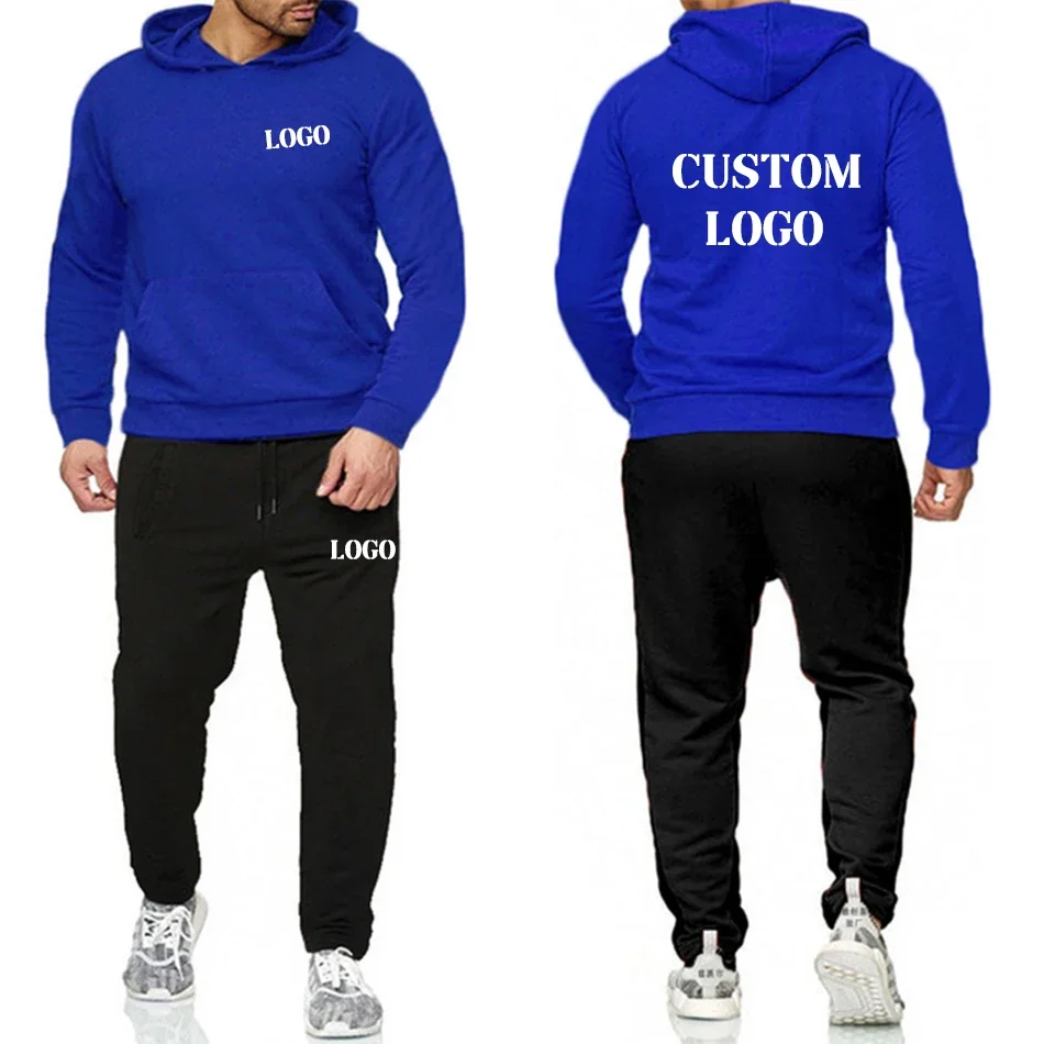 Custom Logo Fashion Men's Hoodies+Sweatpant 2 Pieces Sets Men Tracksuit Sportswear Male Pullover Sweatshirts Outfits custom logo sweatshirts for male jogger pants and tops casual sets to korean fashion tracksuits diy print hoodies for men boy