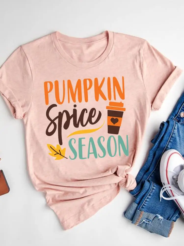 Halloween Fall Autumn T-shirt Ladies Thanksgiving Love Pumpkin Spice Basic Tee Top Clothes Women Graphic Print T Shirt173_voghion.com