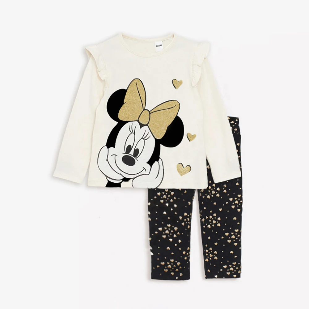Kids Clothes Set Two Piece Set Baby Girl Clothing Set 2Pcs Sweet Girl Minnie Print Cotton Long Sleeve Top + Leggings Toddler