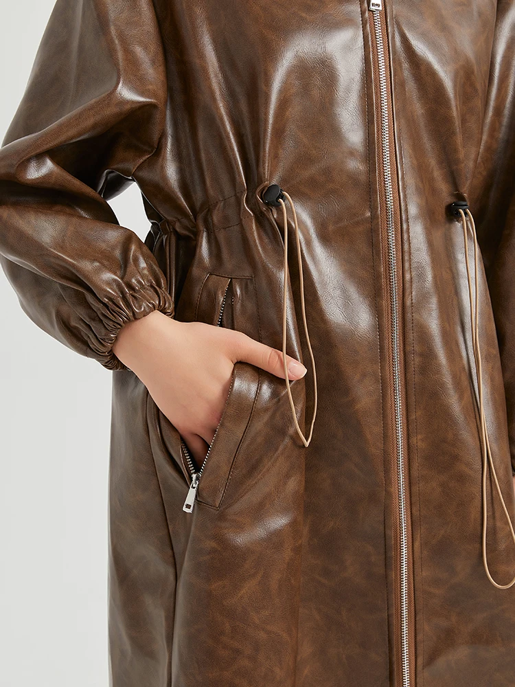 Lautaro Spring Autumn Long Waterproof Distressed Brown Pu