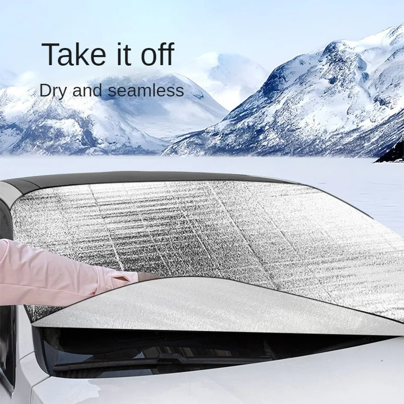 Car snow shield in winter car sun shield front windshield snow and