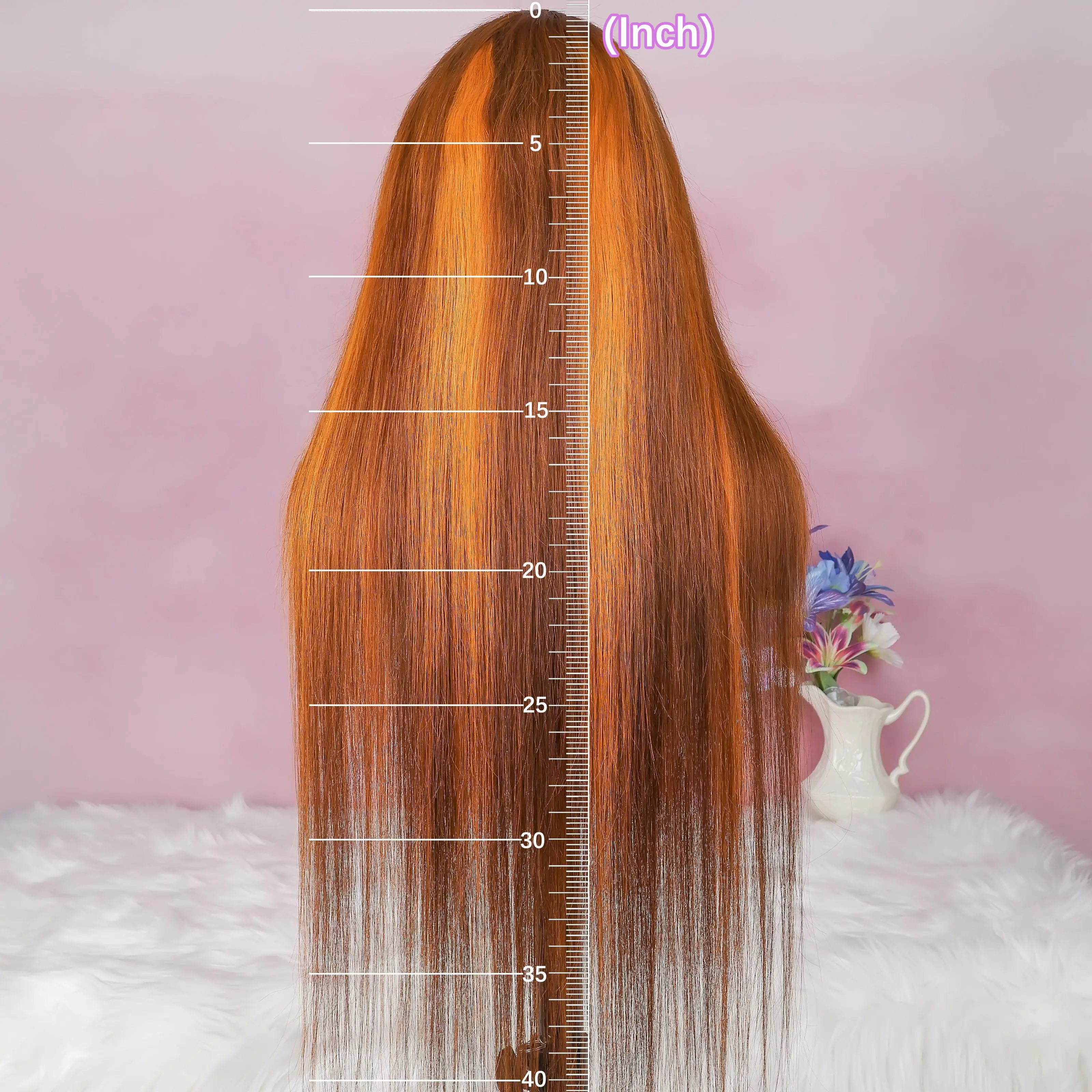 4/350 Brown Ginger Orange Color 13x6 Straight For Women Transparent Lace Front Human Hair Wigs Pre Plucked 200%Density Brazilian