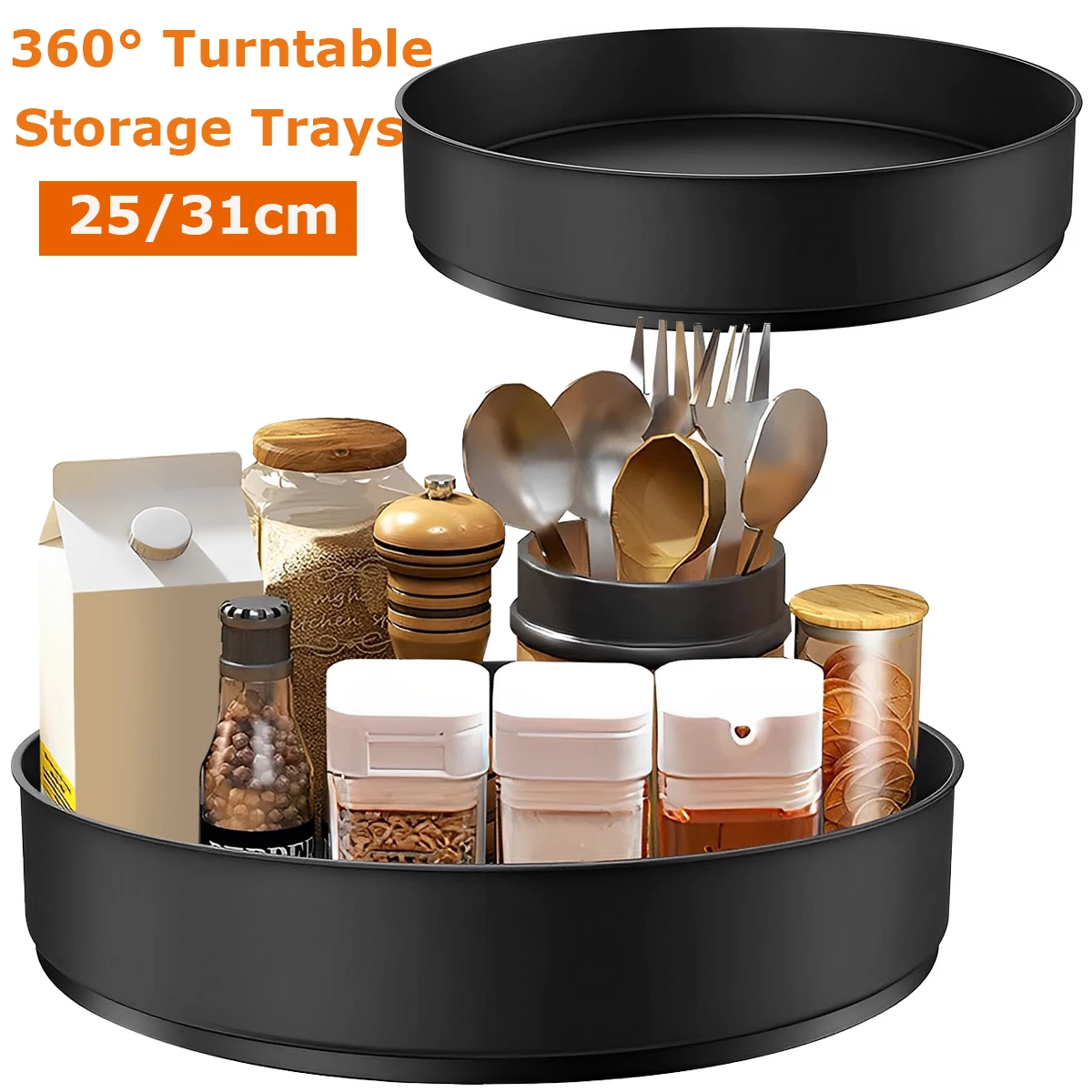 Lazy Turntable Organizer 360&deg;Rotating Spice Rack Spinning Cosmetic Organizer Multifunction Storage Trays for Kitchen Bathroom