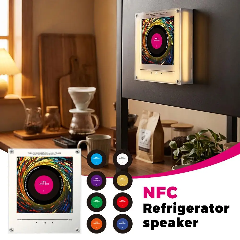 NFC 비닐 레코드 냉장고 자석 뮤직 플레이어, LED 무드등 터치 컨트롤 스피커, 독창적인 홈 데코 냉장고 장식품