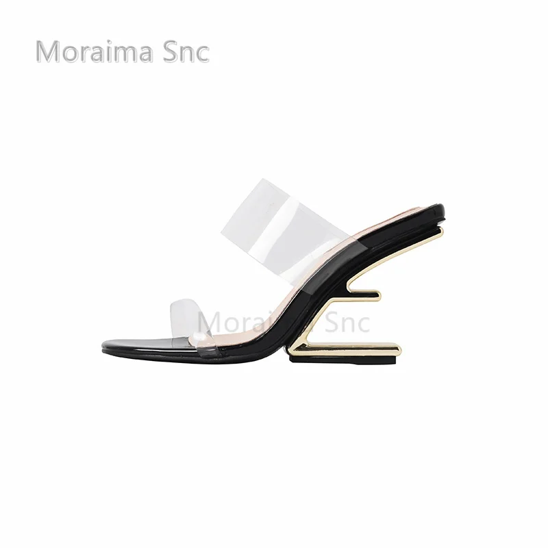Strange Style Transparent Sandals Female 2023 Summer New One Strap Sexy Pvc High Heels Slippers for Women Party Office Shoes