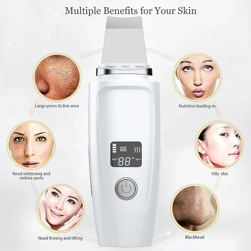 LCD Display Skin Scrubber Blackhead Remover Sonic Face Skin Cleaning Peeling Device Comedone Extractor Facial Ion Shovel