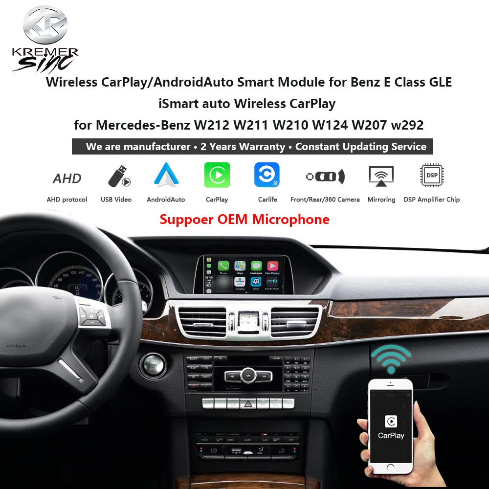 

Mirror Link Wireless Apple CarPlay AndroidAuto Retrofit for Mercedes-Benz E Class GLE kSmart Auto W212 W211 W210 W124 W207 W292