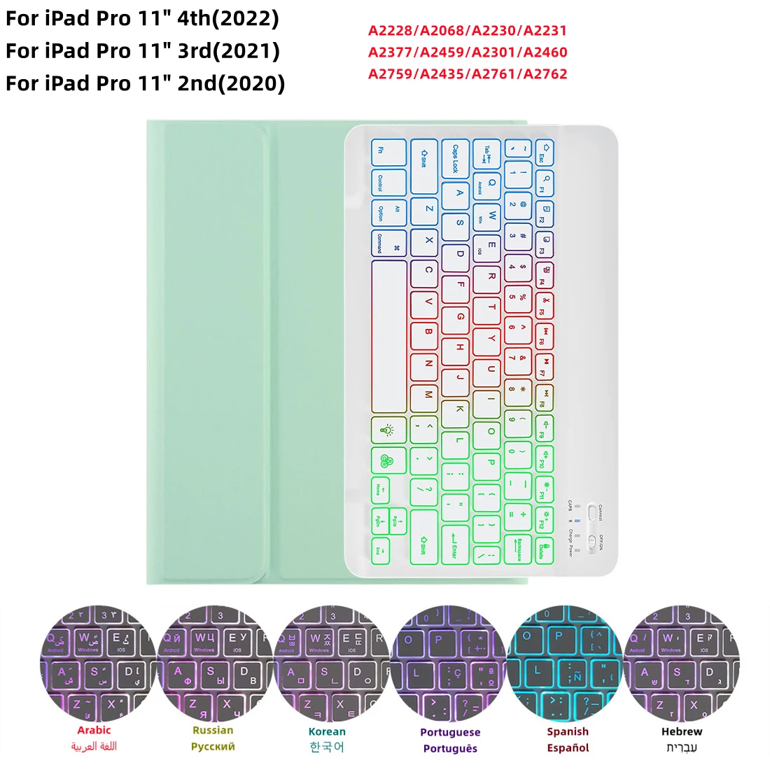 Teclado e Mouse Rainbow Backlight para Ipad Pro Coreano Espanhol Magic Keyboard Ipad Pro 11 11 2023 2023 2023