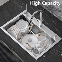 304สแตนเลสสตีลอ่างล้างจาน Topmount หรือ Undermount ชามเดี่ยวอ่างล้างหน้าสำหรับบ้านที่มีระบายน้ำอุปกรณ์เสริม 2