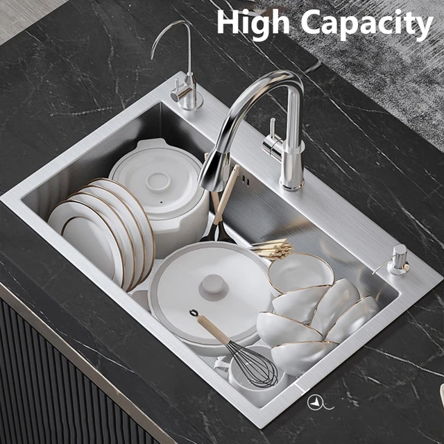 304สแตนเลสสตีลอ่างล้างจาน Topmount หรือ Undermount ชามเดี่ยวอ่างล้างหน้าสำหรับบ้านที่มีระบายน้ำอุปกรณ์เสริม 2